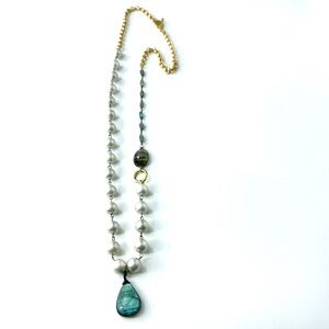 Labradorite Pendant Necklace, Long Gray Necklace